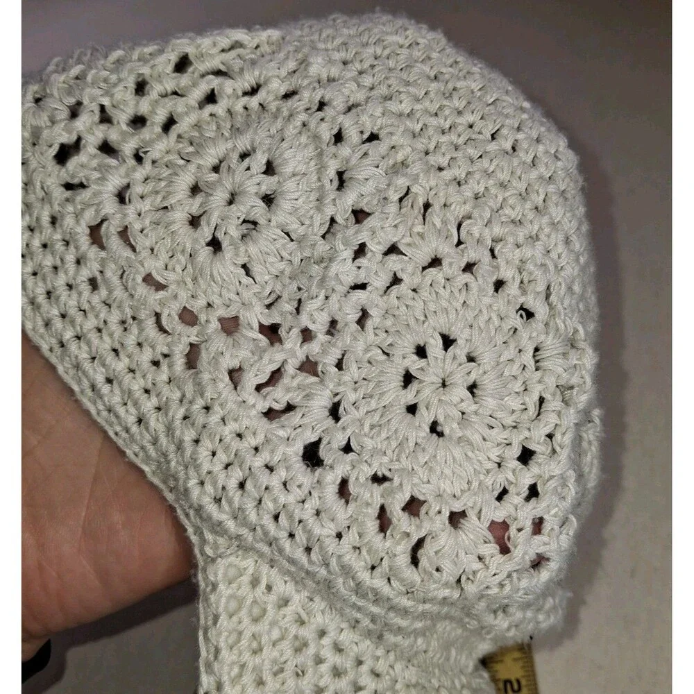 Crocheted Baseball Hat Cap Handmade Boho Romantic Feminine Cream Summer